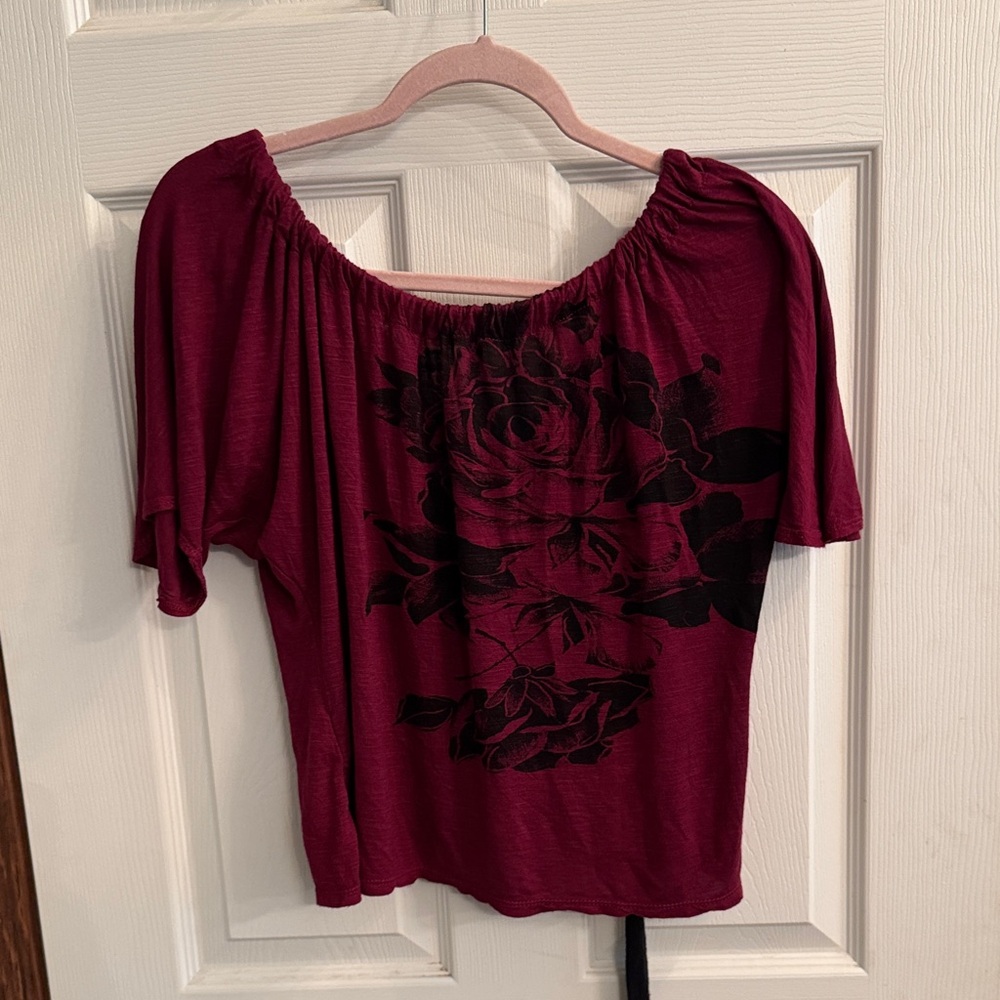 Mary Jane Off-Shoulder Floral Tunic in Burgundy and Black